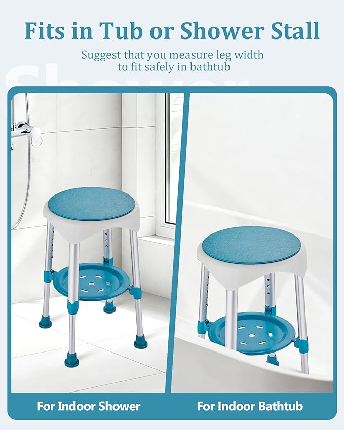 Shower Chair with Storage Tray, Height Adjustable Swivel Shower Stool for Seniors and Adults, 360° Swivel Shower Chair for Bathroom and Inside Shower (Green)