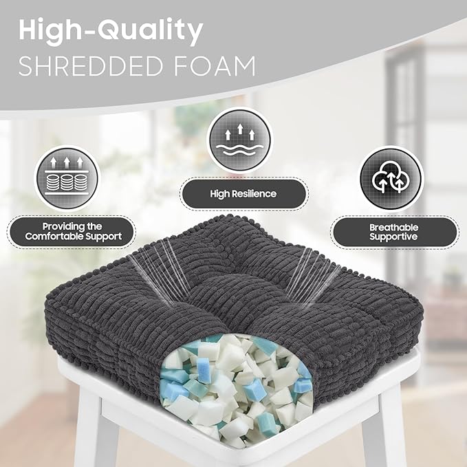 idee-home Recliner Cushions for Elderly, 20x20x5 Inch Corduroy Recliner Seat Cushion Tufted, Large Square Seat Cushion for Recliner Chair, Floor Pillow, Boosting Support Reduce Hip & Lumbar Pain, Grey