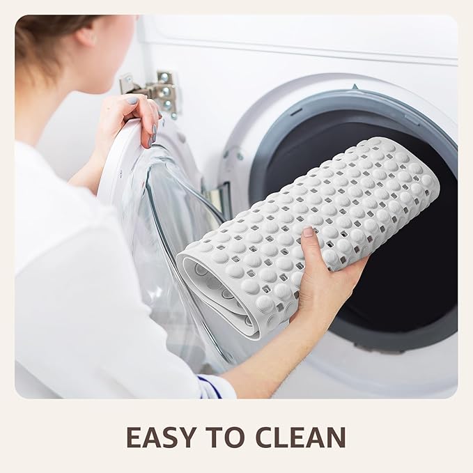 OTHWAY Bath Tub Shower Mat Non Slip, Bathtub Floor Liner Mats for Inside Shower Bathroom, Suction Cups and Drain Holes for Feet Scrubbing, Machine Washable, Soft on Feet, 35x16 Inch, Transparent