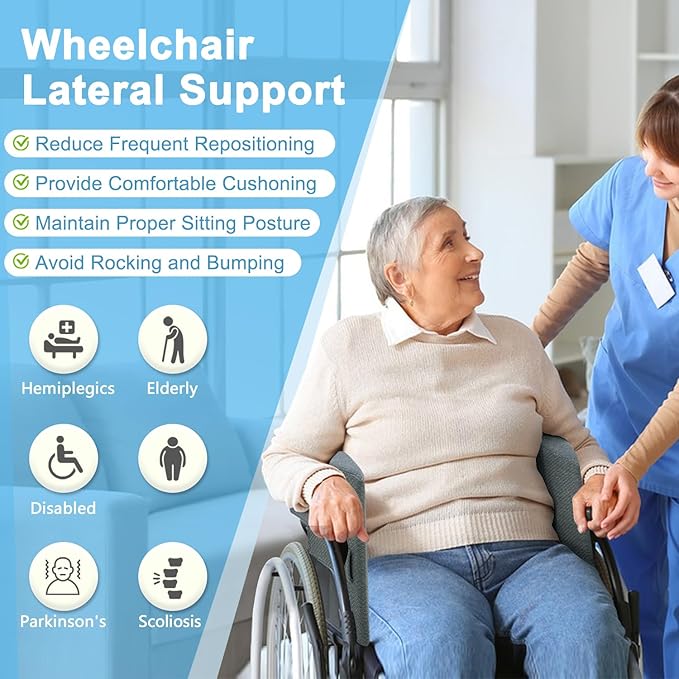 KAAMOS Wheelchair Lateral Support Cushions, Lateral Support for Wheelchair, Back Side Support Wedge Cushion for Seniors, Foam Positioning Wedge Pillow Side Padding (Small)