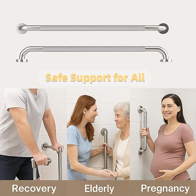 36 Inch Shower Grab Bar, Bathroom Grab Bar Handle with Anti-Slip Knurled Grip, Stainless Steel Bath Balance Bar, 1.25" Diameter Bath Safety Bar Support for Seniors Elderly Pregnant, Brushed Nickel