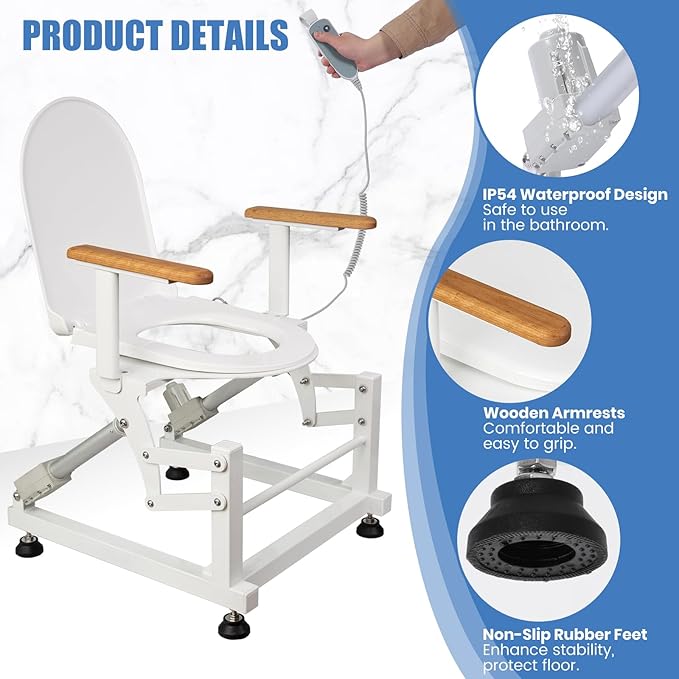 Lift Toilet Seat for Elderly with Wooden Armrests, FSÄ/HSÄ Eligible Electric Sit to Stand Lift for Elderly and Disabled, Toilet Seat Lift Supports Up to 440lbs