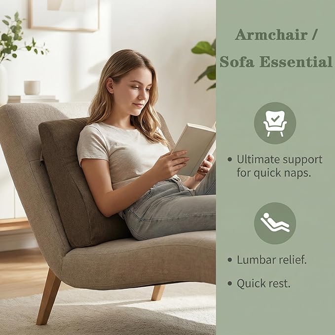 baibu Lumbar Support Pillow for Recliner, Large Memory Foam Dual-Layer Patent Design Back Support Cushion for Sofa & Gaming Chair, Ergonomic Lumbar Pillow with Machine Washable Cover, Brown