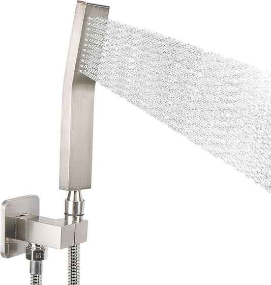 NearMoon Brass Hand Held Shower Head, Luxury High Pressure Shower Kit with Wall Connector and Hose Set, for Bathroom Showering System Contemporary Square Style (Brushed Nickel)