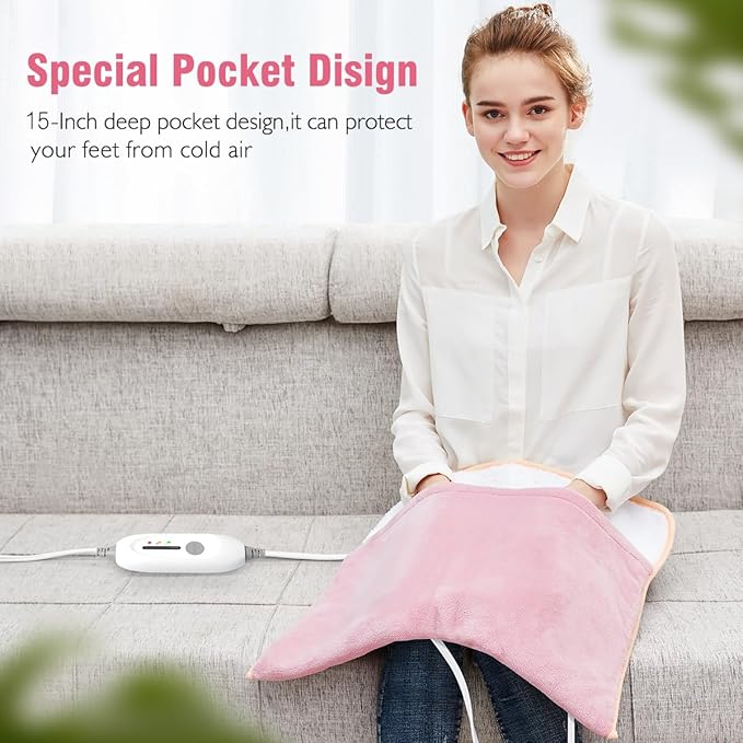 Foot Warmer Electric, Heating Pad King Size Ultra Soft Flannel, Extra Large for Bed, Abdomen, Feet, Back, Cramp, Office/Home Under Desk, 10ft Cord, Auto Off, 22" x 20" - Pink