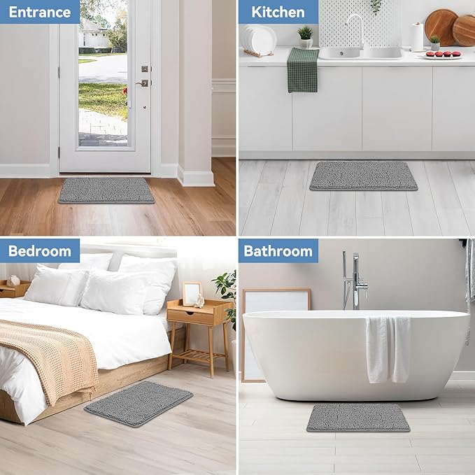 Bcoimo Grey Bathroom Rugs Set 2 Piece, Bath Mats Set for Bath-Room Non Slip with Rubber Backing,High Absorbent Microfiber Bath Rugs Set Quick Drying，Machine Washable, Durable Bathroom Decor
