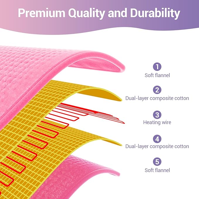 Comfytemp Heating Pad for Back & Period, Electric Extra Large Heat Pad, Birthday Gifts for Women Mom Dad & Mother Day Gift, Moist Neck Shoulder Legs Arm Knee Abdomen Heated Pad Washable, 12"x24", Pink