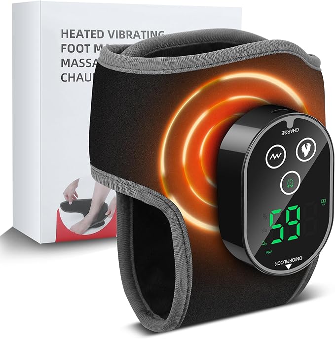 Cordless Ankle Massager for Pain Relief, Heated Ankle Massager, Foot Massager for Neuropathy, Ankle Heating Pad, Foot Heating Pad, Heated Foot Massager, Single One, Black