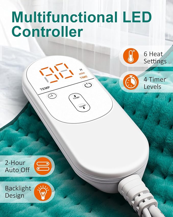 Heating Pad for Back & Period Cramps, Mothers Day Gifts & Birthday Gifts for Women Mom Men Dad, Electric Heating Pads for Abdomen/Waist/Shoulder, 12" x 24", 6 Heat Settings, 4 Auto-Off, Teal Green