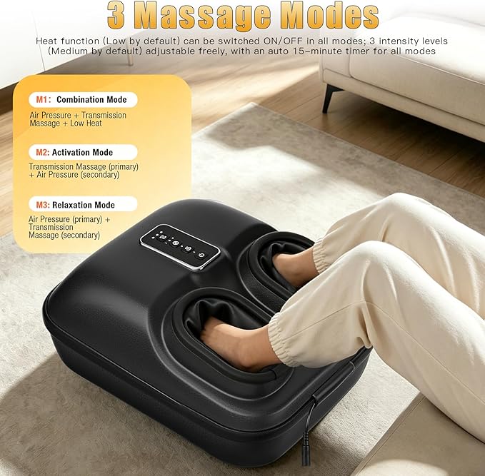 Foot Massager with Heat for Neuropathy, Deep Kneading Shiatsu Foot Massager for Plantar Fasciitis, Cordless Control, 6 Airbags 29 Nodes Deep Rolling, Gifts for Women Mom Men Dad Seniors