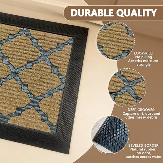 Stair Carpet Outdoor for Wooden Steps, Non-Slip Rubber Brown Stair Runner Rugs, 2 Pcs 8.5" x 30" Heavy Duty Stair Mats for Outside Steps, Weatherproof Grip for Elders, Dogs & Kids, Yellow Lattice.