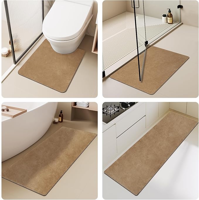 TYUU Bathroom Mat Quick Dry, Bathroom Rugs Non Slip Washable Thin Absorbent Bath Mat Fits Under Door Bathroom Floor Mat Perfect for Bath, Shower, or Sink 24"x36" Camel