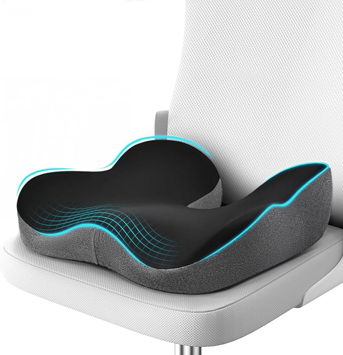 anzhixiu Wheelchair Seat Cushion, Deep U Relieve Sciatica, Back, Coccyx, Hemorrhoids Pain- Slope Curve Office Chair Cushion for Long Sitting Time- Black/Gray