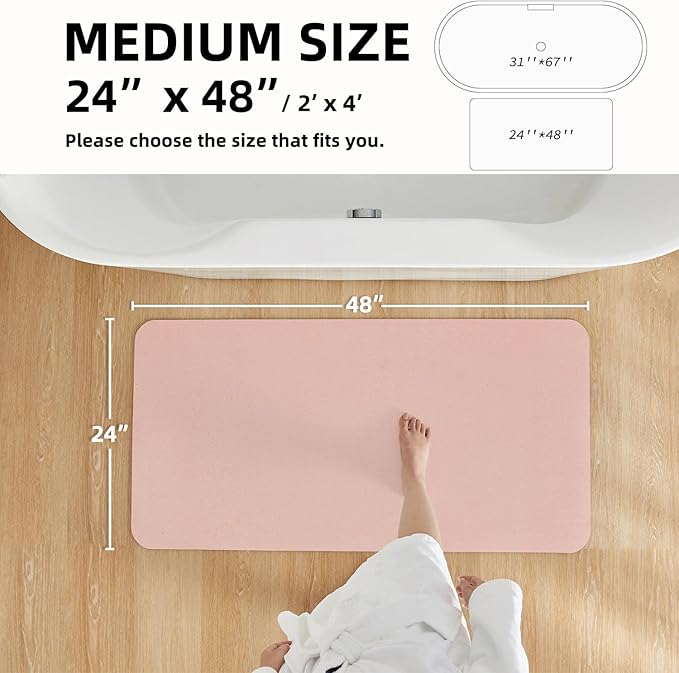 TYUU Pink Bath Mat, Bathroom Rugs Non Slip Washable Thin Absorbent Quick Dry Bath Mat Fits Under Door Bathroom Floor Mat Perfect for Bath, Shower, or Sink 24"x48" Pink