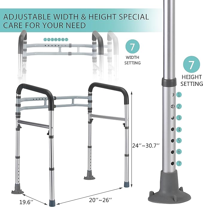 Lianjindun Toilet Safety Rails, Adjustable Toilet Frame for Elderly, Seniors, Handicap & Disabled, Foldable Handicap Toilet Handles Fit Any Toilets (Gray)