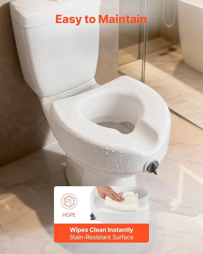 VEVOR Raised Toilet Seat, 350 lbs Capacity, 5-Inch Lift Height, Commode Elevated Toilet Seat Riser with Enlarged Opening for Seniors, Elderly, Handicap, Disabled, Adults, Fits Elongated & Round Bowl