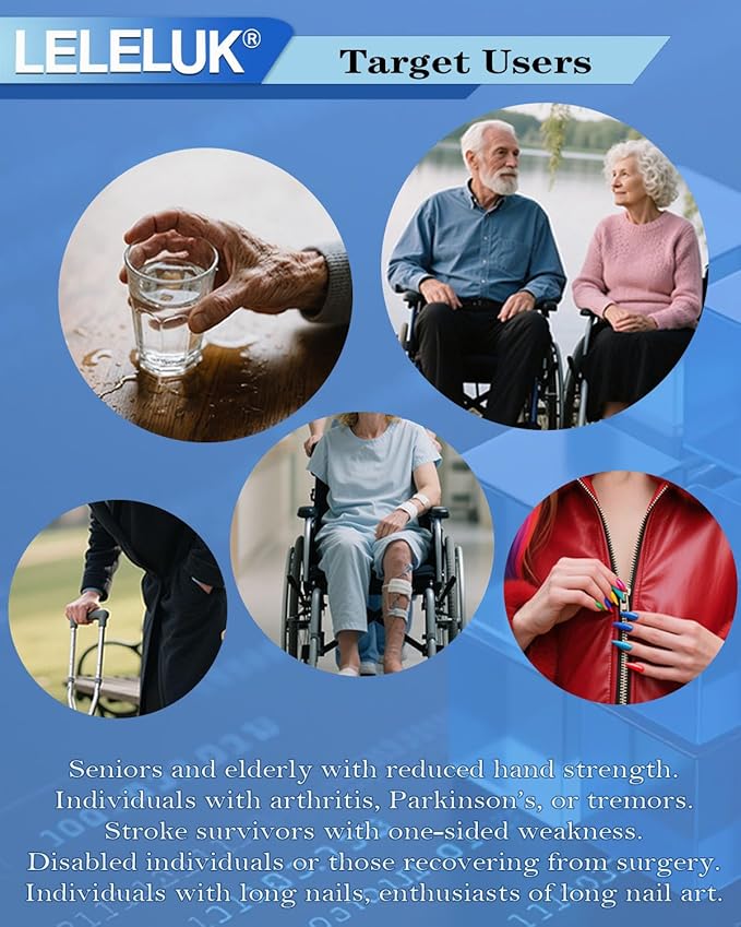 2-Pack Button Hook with Strap for One-Handed Dressing - Adaptive Clothing Aid for Seniors, Arthritis - Non-Slip Ergonomic Handle - Portable Zipper Pull Tool for Easy Buttoning