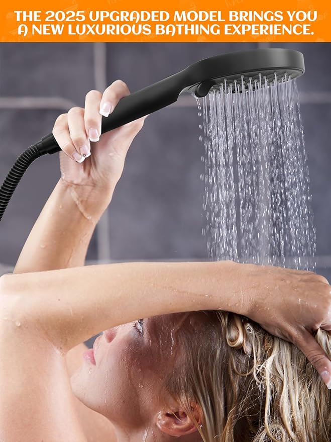 Handheld Shower Head with Slide Bar, 2.5GPM High Pressure 3-Function Adjustable Handheld Shower Head with 59-Inch Hose and Adjustable Holder (Matte Black)