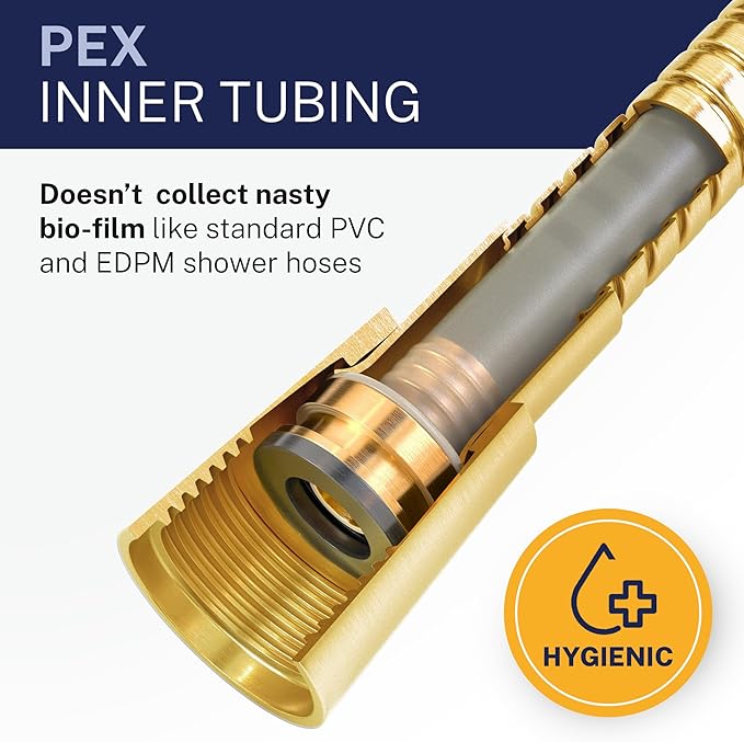 HammerHead Showers Solid Metal Shower Hose Attachment for Showerhead, Extra-Long 72-Inch Universal Replacement Hose for Hand held Shower, Brushed Gold