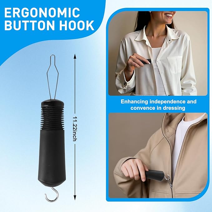 Sock Aids for Putting On Socks - Sock Aid Device Shoe Horn Kit for Seniors, Sock Helper Assistant Device Easy On and Off No Bending, Adjustable 3 in 1 Shoe Horn+Button Hook and Zipper Pull Helper