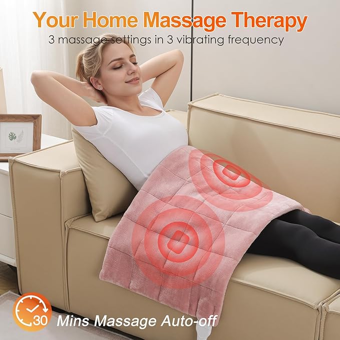 Weighted Heating Pad with 2 Massager,18"x33" X-Large Heated Pad for Back Pain Relief with 3 Heat Settings 2Hrs Auto Shut-Off for Neck Shoulder Arms Legs（4.85Lbs,Pink