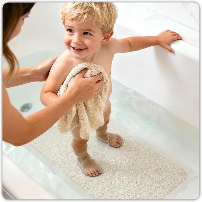 Upgraded Anti Slip Shower Mat for Inside Shower,Non Slip Bathtub Mat with Suction Cups,Shower Floor Mat，Scrubber Mats,Easy to Clean,Quick Dry,Easy Drainage,Loofah Bath Mat for Tub,Beige,16''x24''