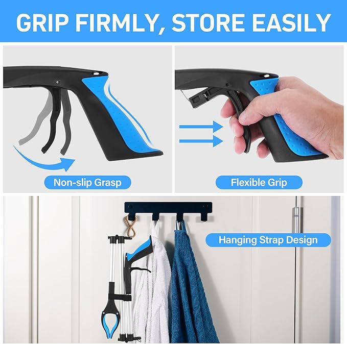 Grabber Reacher Tool for Seniors,36" Foldable Reacher Grabbers Pickup Stick with Anti-Slip 360° Rotating Jaw，with Magnet for Disabled, After Surgery Recovery (Blue, 36Inch 1 Pack)