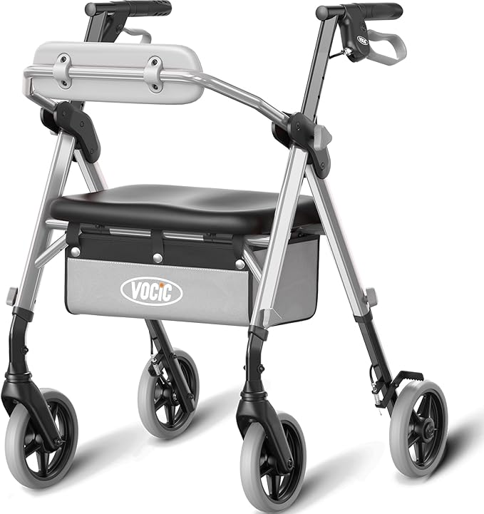 VOCIC Walkers for Seniors, Z11 Rollator Walker with Seat, Max 380 lbs, Avant Walkers with Ergo Seat & Backrest, Foldable Rollator Adjustable Height, All Terrain Walker, Lightweight