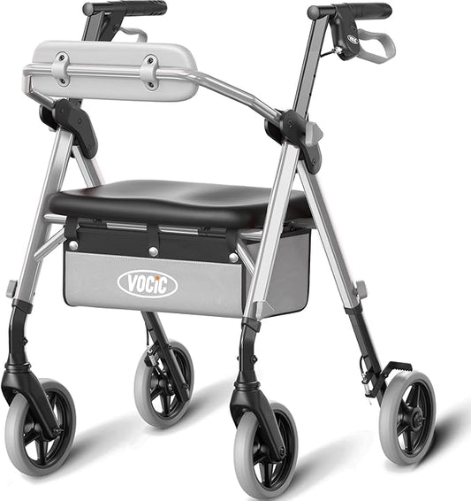 VOCIC Walkers for Seniors, Z11 Rollator Walker with Seat, Max 380 lbs, Avant Walkers with Ergo Seat & Backrest, Foldable Rollator Adjustable Height, All Terrain Walker, Lightweight