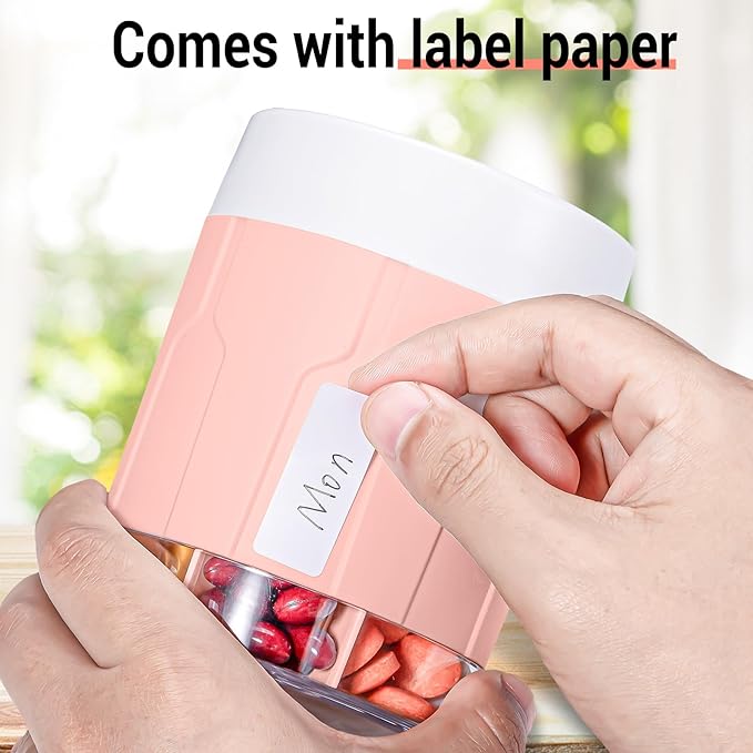 Betife Extra Large Supplement Organizer,Weekly Pill Organizer Bottle, Daily Pill Dispenser with 7 Large Compartments, Organizer to Hold 7 Day Vitamin Medication,21 Labels and a Cleaning Brush（Pink）