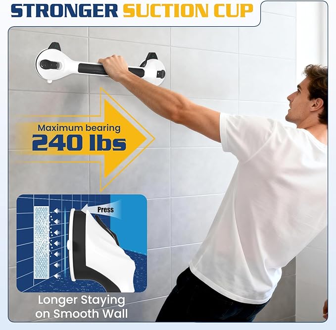 KVANT Grab Bars for Bathtubs and Showers, 16.5 Inch Grab Bars for Shower 2 Pack (Black White)