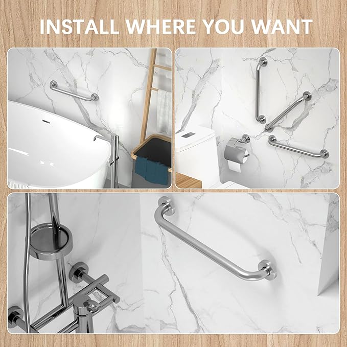 Brushed Nickel Grab Bar 16 Inch, iMomwee Stainless Steel Safety Grab Bar, Wall Mounted Balanced Support Bar for Toilet, Handicap Bathroom Safety Rail for Elderly Senior, Shower Bath Handle