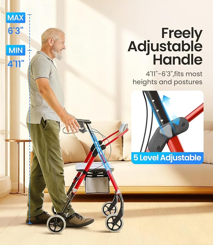VOVCIC Walkers for Seniors, Z11 Rollator Walker with Seat, Max 380 lbs, Avant Walkers with Ergo Seat & Backrest, Foldable Rollator Adjustable Height, All Terrain Walker, Lightweight