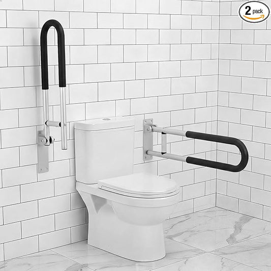 Zonon 2 Pack Flip Up Toilet Safety Rails, Anti Slip Extra Long Handicap Grab Bar with Paper Holder, Heavy Duty Bathroom Support Rail for Elderly Disabled Pregnant(Aluminium Alloy,23.6 Inch,Stylish)