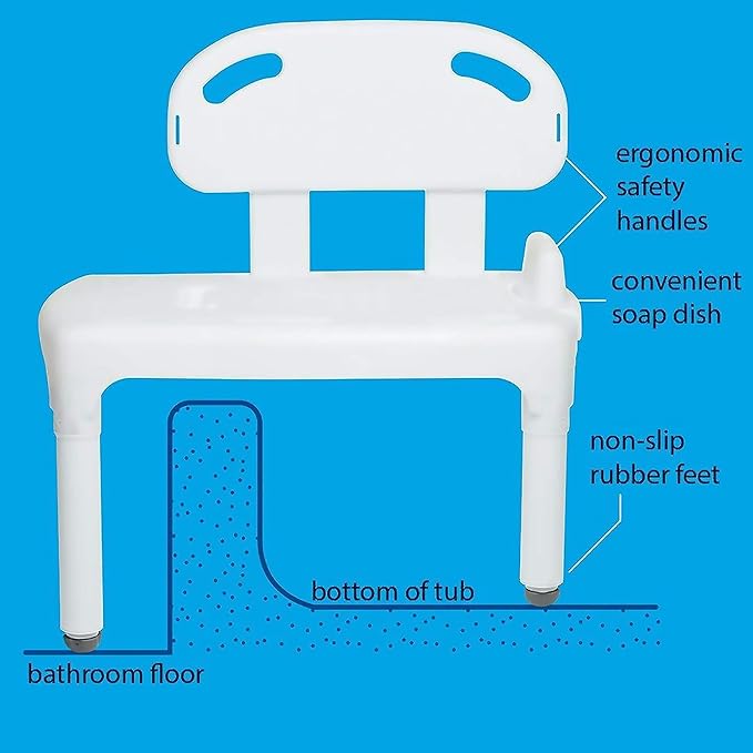 Carex Universal Tub Transfer Bench, Bath Seat with Backrest, Shower Chair for Elderly and Disabled, Transfer Bench & Shower Seat for Bathtub with Adjustable Legs, Converts to Right or Left Hand Entry