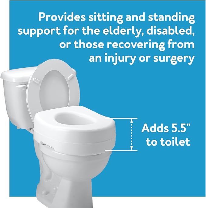 Carex Toilet Seat Riser, Adds 5 Inches of Height, Elevated and Raised Toilet Seat with 300 lbs Capacity, Standard Riser for Elderly and Handicap, Universal, Slip-Resistant, White