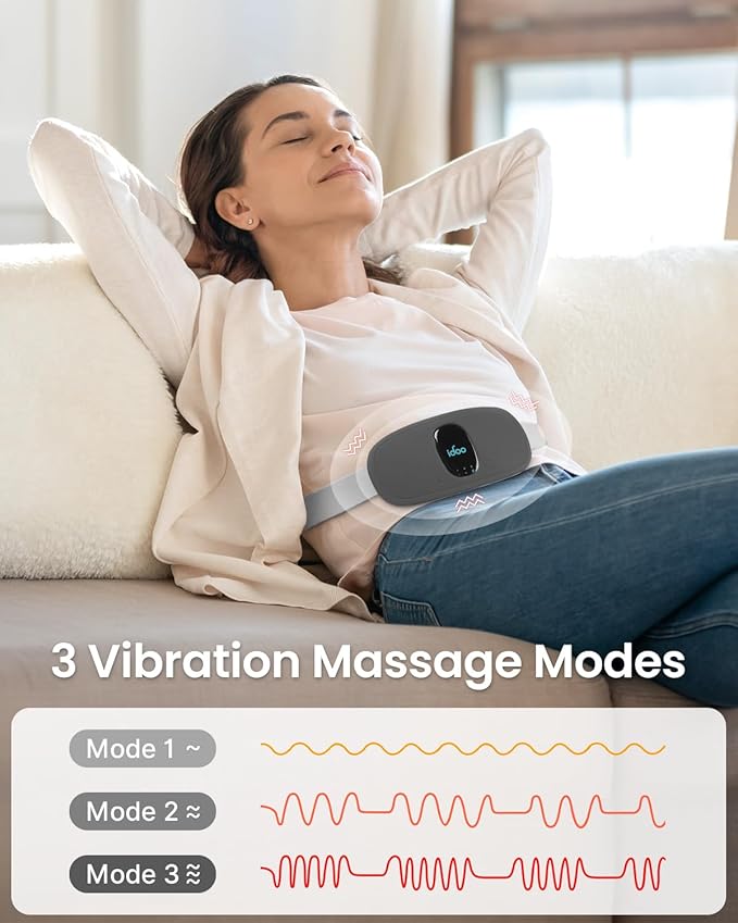 iDOO Period Heating Pad for Cramps, FSA Eligible Item, Menstrual Travel Heated Pad with 3 Heat Levels and 3 Massage Modes, Portable Cordless Heating Pad, Gifts for Girlfriend Mom Wife Women,(Black)