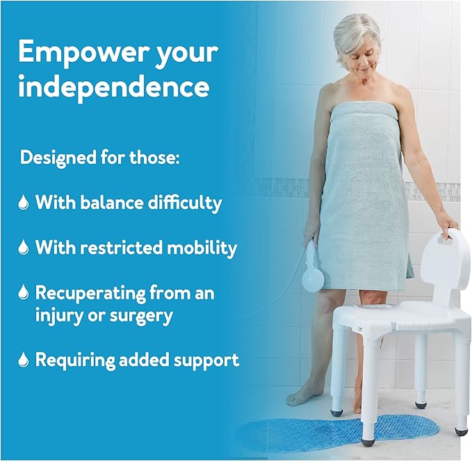 Carex Bath Seat And Shower Chair with Backrest for Seniors, Bath Chair For Elderly, Disabled, Handicap, and Injured Persons, Supports Up To 400lbs, Shower Seat For Inside Shower, Made in USA