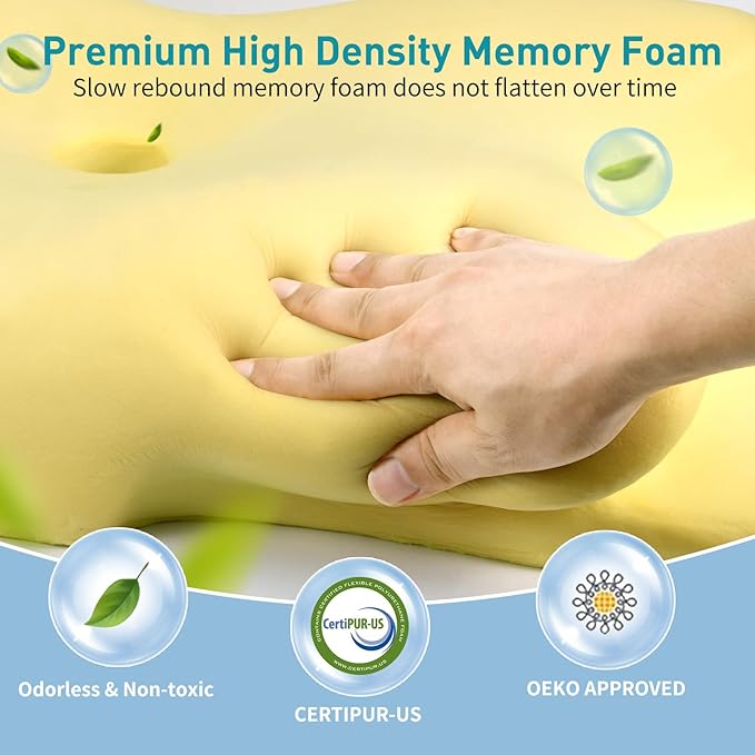 Cervical Neck Pillow for Pain Relief - Ergonomic Side Sleeper Pillow for Neck Support, Contour Pillow for Bed Sleeping, Cooling Memory Foam Pillows Orthopedic Pillow for Back Stomach Sleepers