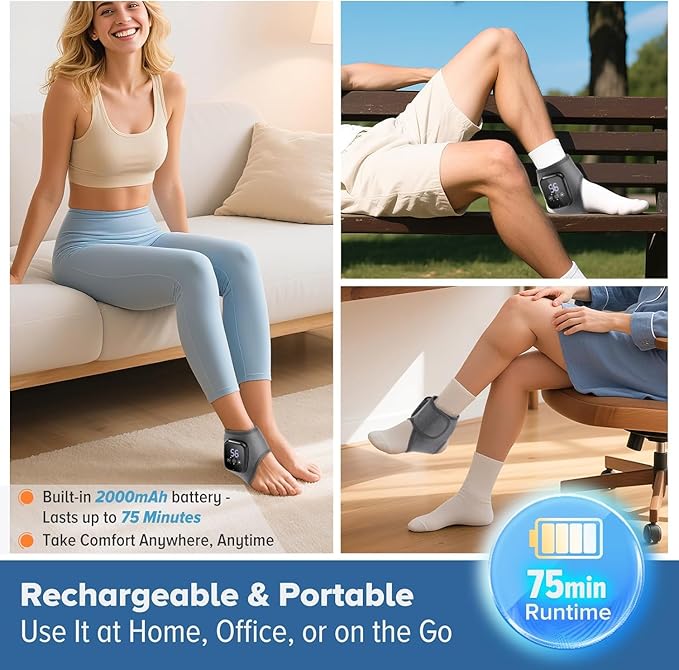 Cordless Ankle Massager with Heat, Foot Massager for Neuropathy, Ankle Heating Pad with Massage, Foot Heating Pad, Foot and Ankle Massager, 3 Heat Levels, 3 Vibration Modes, Auto Shut-Off, Gray