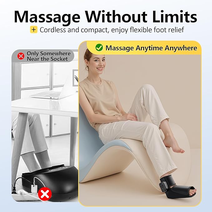Comfytemp Portable Air Compression Foot Massager with Heat, FSA Eligible HSA, Cordless Ankle Compression Massage for Circulation and Pain Relief, Ideal for Mom Dad Seniors (1 Pack, Fits Size 6 to 10)