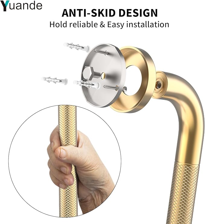 4 Pack 24 Inch Shower Grab Bar, YuanDe Gold Bathroom Grab Bar Handle w/Anti-Slip Knurled Grip, Stainless Steel Bath Balance Bar, 1.25" Diameter Safety Hand Rail Support,Handicap Injury Elderly Senior