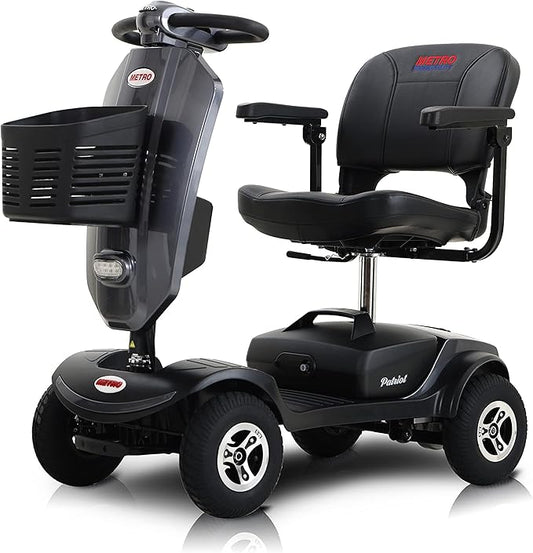 Mobility Scooter for Seniors and Adults Patriot Grey, 300W Powerful Motor, 9” Pneumatic Tires with Rear Suspension, Premium Windshield Design with Cup Holder, 360° Swivel Seat