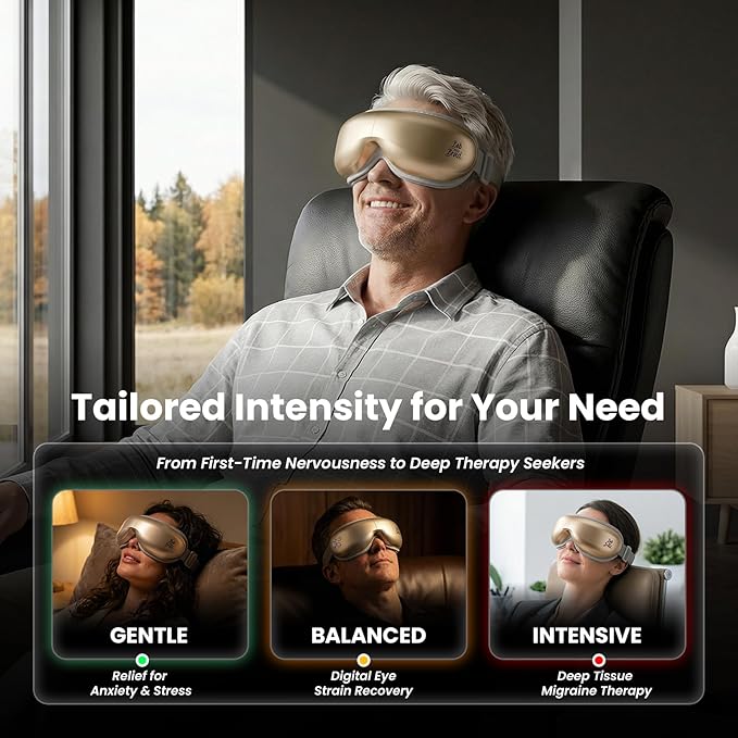 BOB AND BRAD Eye Massager with Heat and Cooling, EyeOasis 3 Eye Massager for Migraine FSA Eligible/HSA Eligible, Heated Headache Massager for Dry Eye Relief, Temple Massagers for Stress Relief
