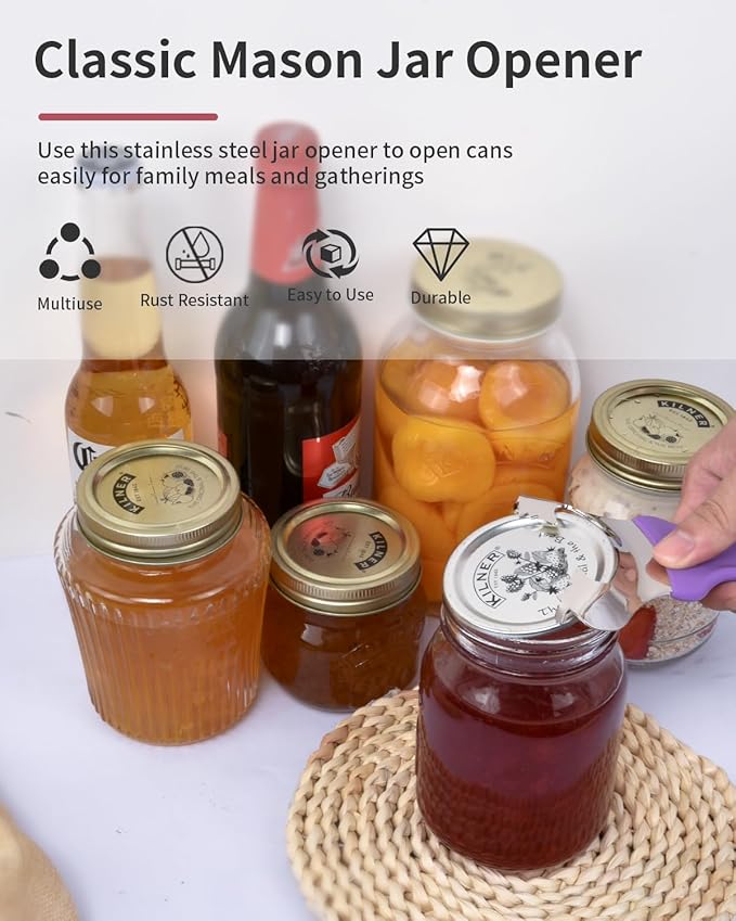 CYDW Mason Jar Opener Tool with No Lid Dents or Damage, Can Opener Manual Multi-Purpose, Easy Twist Manual Handheld Top Remover Utensil, Canning Supplies Tools and Bottle Opener, Made For Lifetime