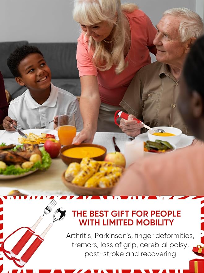 Adaptive Utensils for Disability Gadgets Swivel Fork Spoon Easy Grip Safe Stainless Steel,for Hand Tremors Parkinson's patients, 360° Rotatable Alzheimers Handicap accessories for daily living Elderly