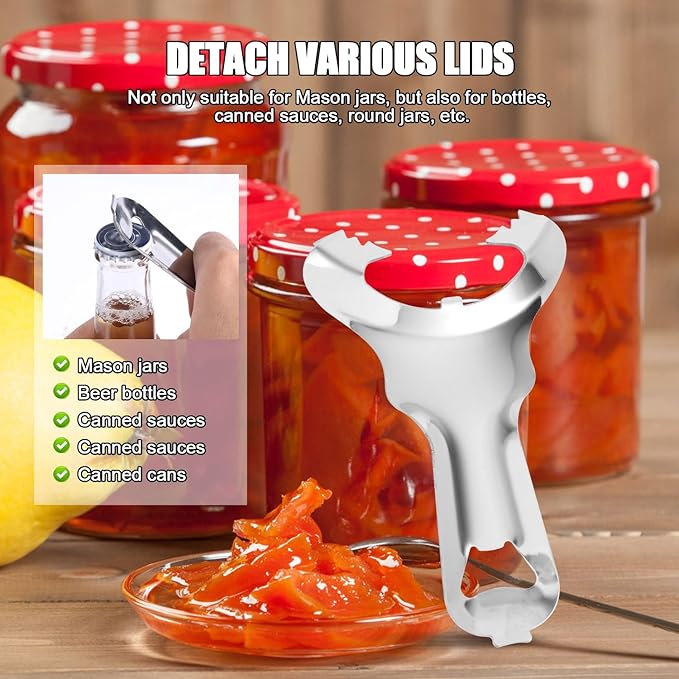 2pcs Jar Opener for Mason Jar, Stainless Steel Opener Multifunctional Canning No Lid Dent Or Damage Lid Bottle Handheld Top Remover Tool for People with Weak Hands