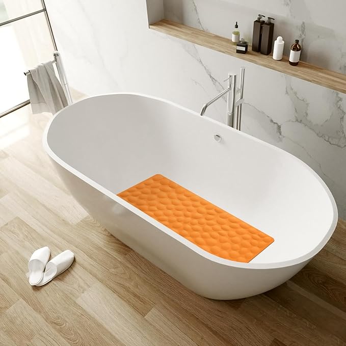 Non-Slip Bathtub Mat OTHWAY Soft Rubber Bathroom Bathmat with Strong Suction Cups (Orange, 16x40 inch)