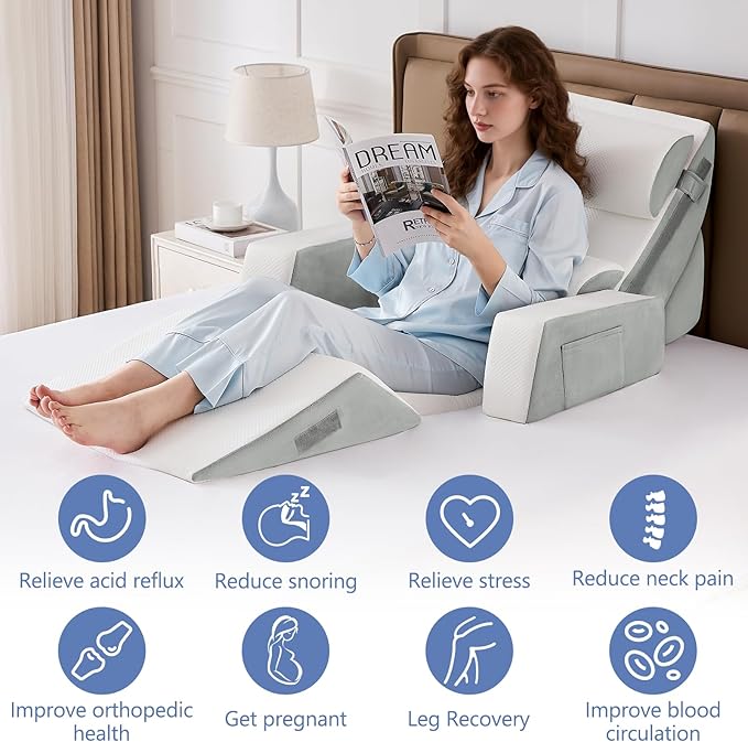 Yojoker 9PCS Orthopedic Bed Wedge Pillow Set for Sleeping, Back and Leg Pain Relief, Post Surgery Foam Pillow for Body, Triangle Adjustable Support Pillow - Acid Reflux Sleeping Pillows