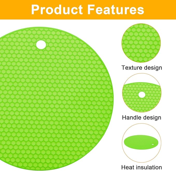 uxcell 4pcs Silicone Jar Opener Pads, 17.5cm/7" Texture Can Opener Multipurpose Round Bottle Lid Opener Non-Slip Coasters for Weak Hands Seniors Children, Green